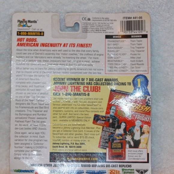 1997 Johnny Lightning "Hot Rods" Bumongous Collectors Edition #30   New on card - Picture 3 of 3